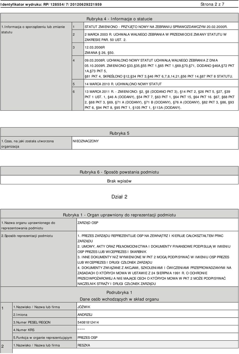 ZMIENIONO 33, 35, 55 PKT 1, 65 PKT 1, 69, 70, 71, DODANO 46A, 72 PKT 1A, 73 PKT 5, 81 PKT 4, SKREŚLONO 12, 34 PKT 3, 46 PKT 6,7,8,14,21, 56 PKT 14, 87 PKT 8 STATUTU. 5 14 MARCA 2010 R.
