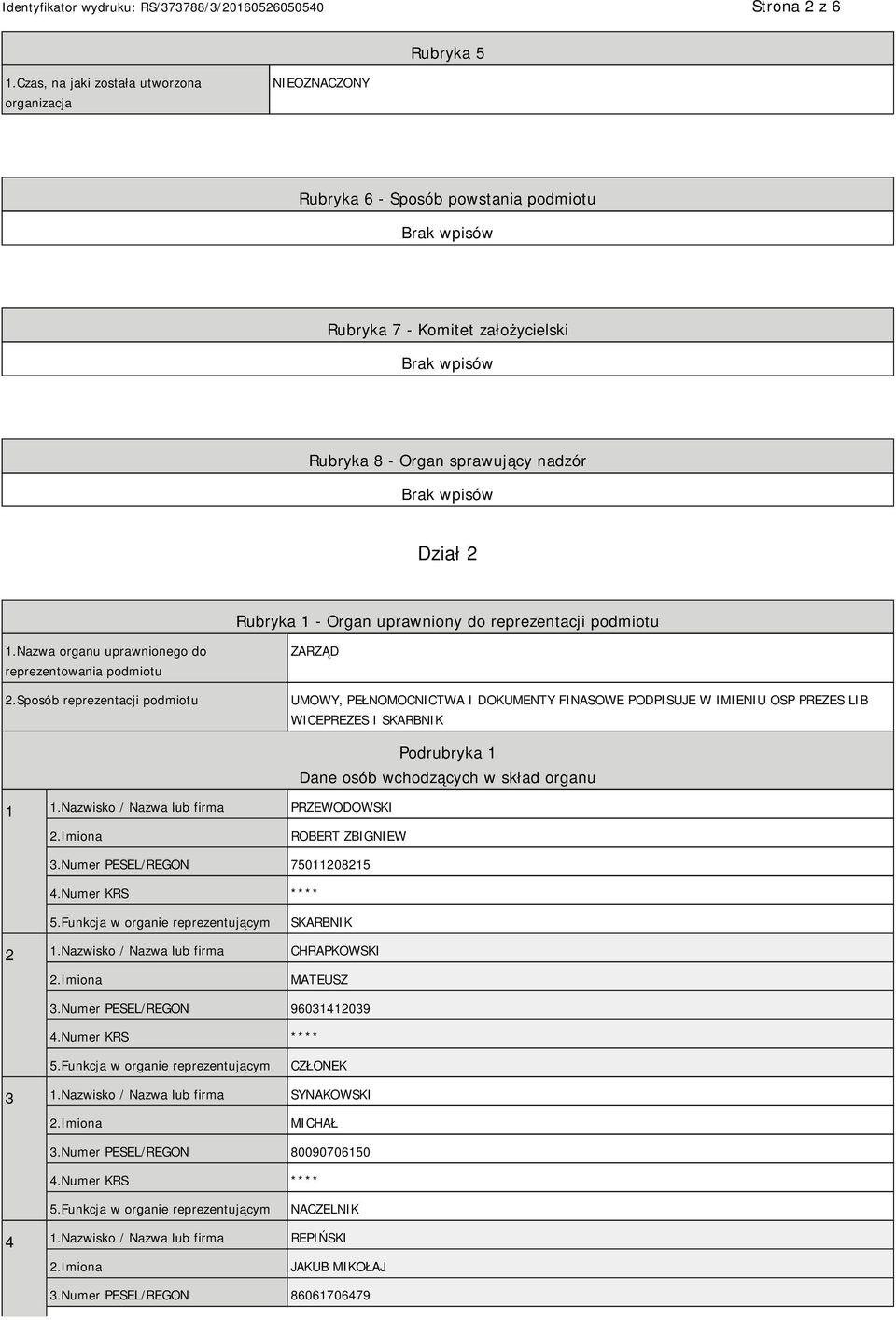 uprawniony do reprezentacji podmiotu 1.Nazwa organu uprawnionego do reprezentowania podmiotu 2.