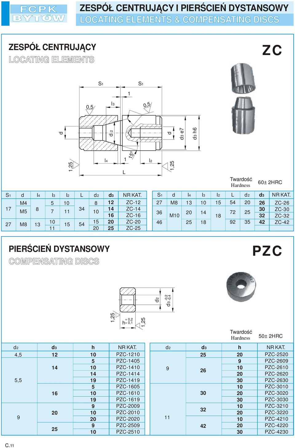 COMPENSATING DISCS d2 d3-0,2-0,4 d d 2 d d3 e7 d3 h l4 1 L l2 1, Twardość Hardness PZC 1, h +0,2 1, Twardość Hardness 50±2HRC d2 d3 h d2 4,5 12 PZC-12 5 PZC-1405 14 PZC-14 9 14