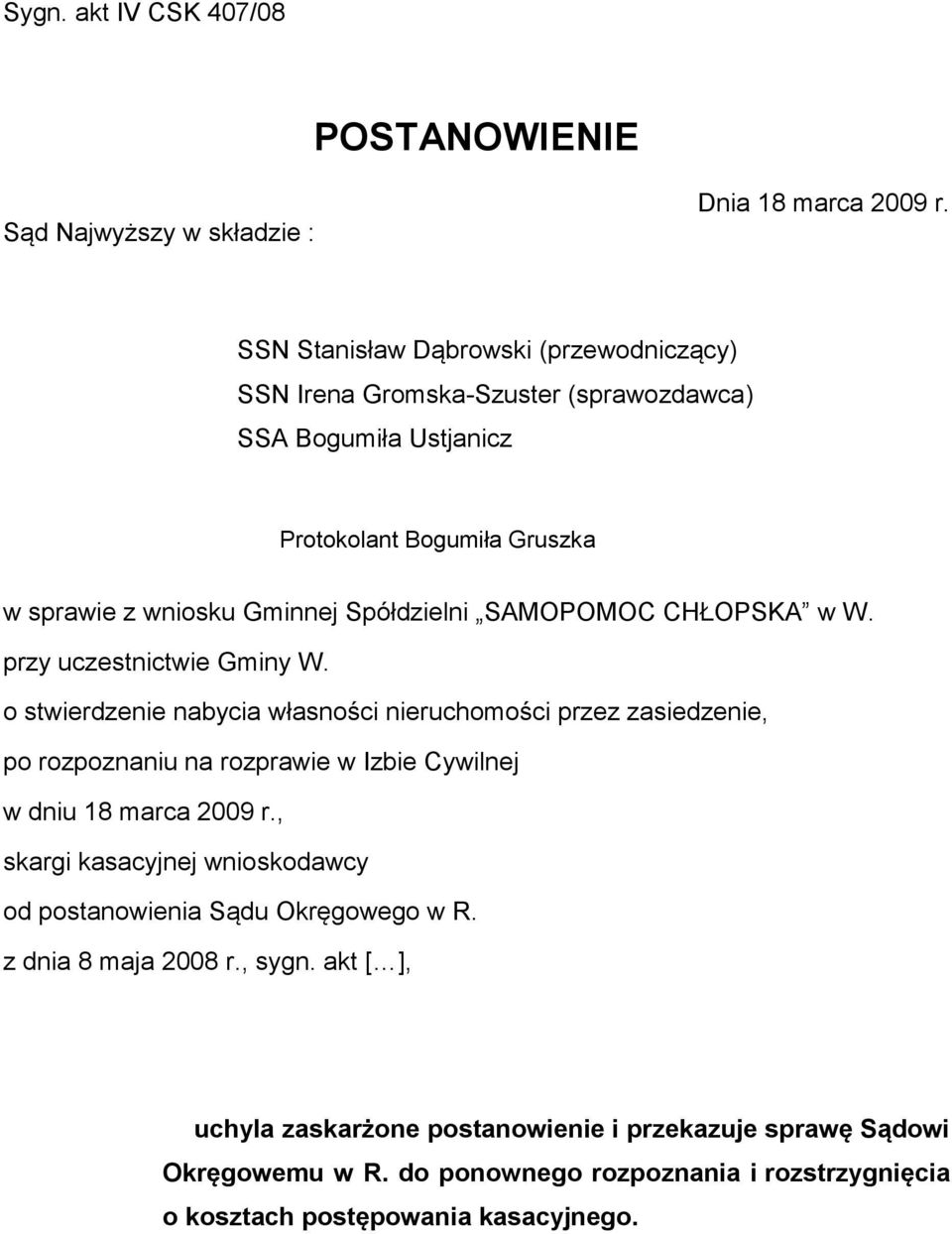 SAMOPOMOC CHŁOPSKA w W. przy uczestnictwie Gminy W.