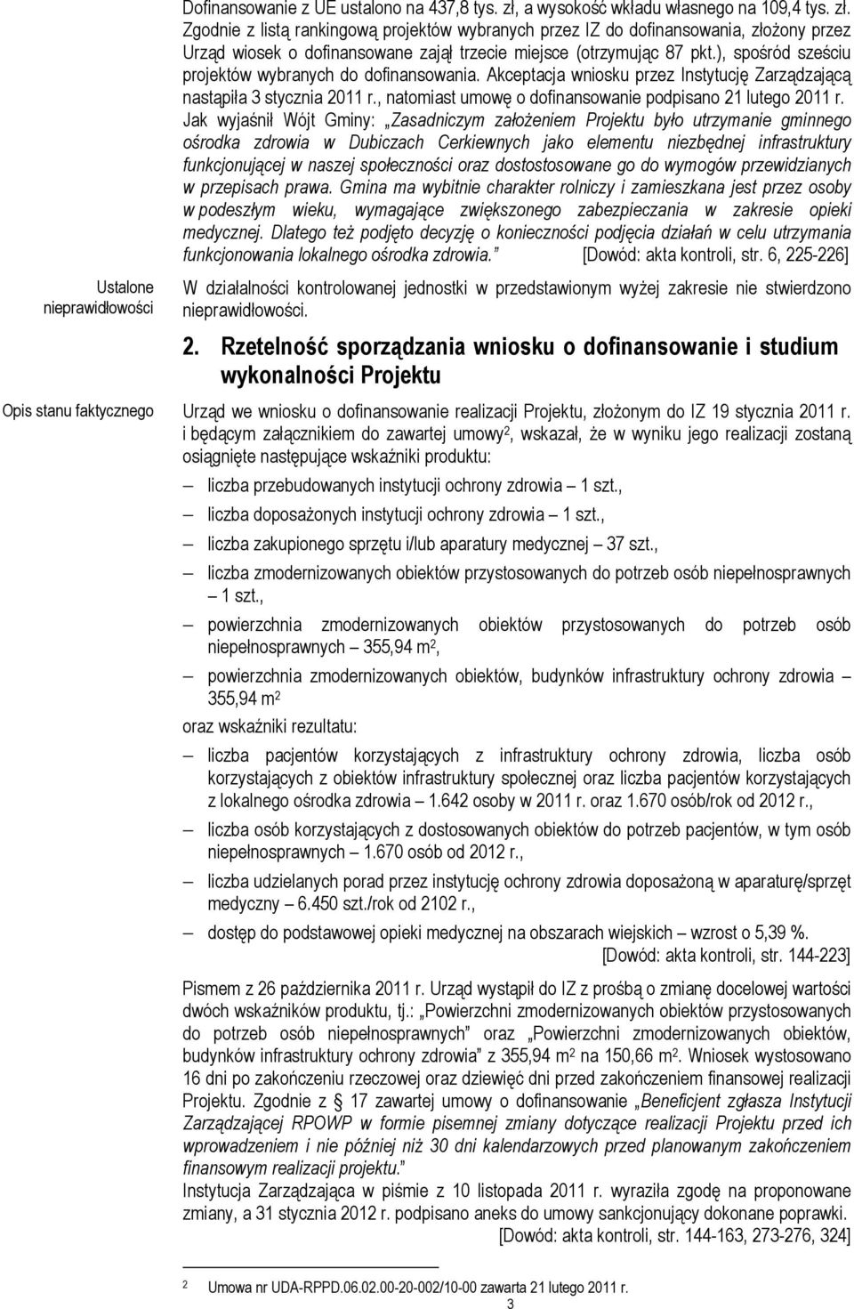 Zgodnie z listą rankingową projektów wybranych przez IZ do dofinansowania, złożony przez Urząd wiosek o dofinansowane zajął trzecie miejsce (otrzymując 87 pkt.
