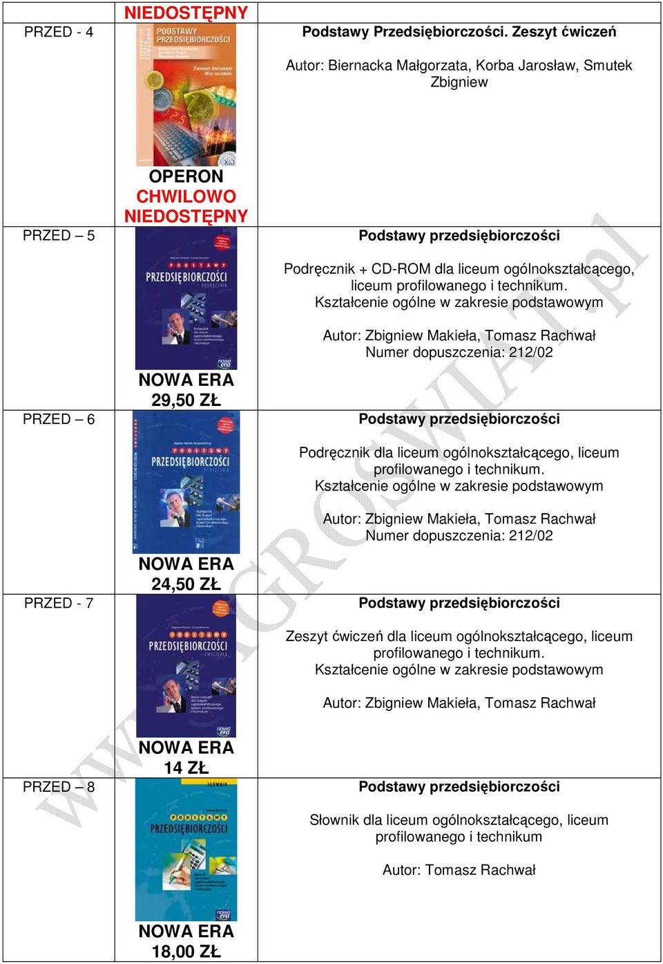 Kształcenie ogólne w zakresie podstawowym Autor: Makieła, Tomasz Rachwał Numer dopuszczenia: 212/02 Podręcznik dla liceum ogólnokształcącego, liceum profilowanego i technikum.