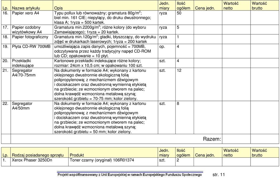 120g/m 2 ; gładki, błyszczący, do wydruku zdjęć w drukarkach laserowych; 1ryza = 200 kartek 19.
