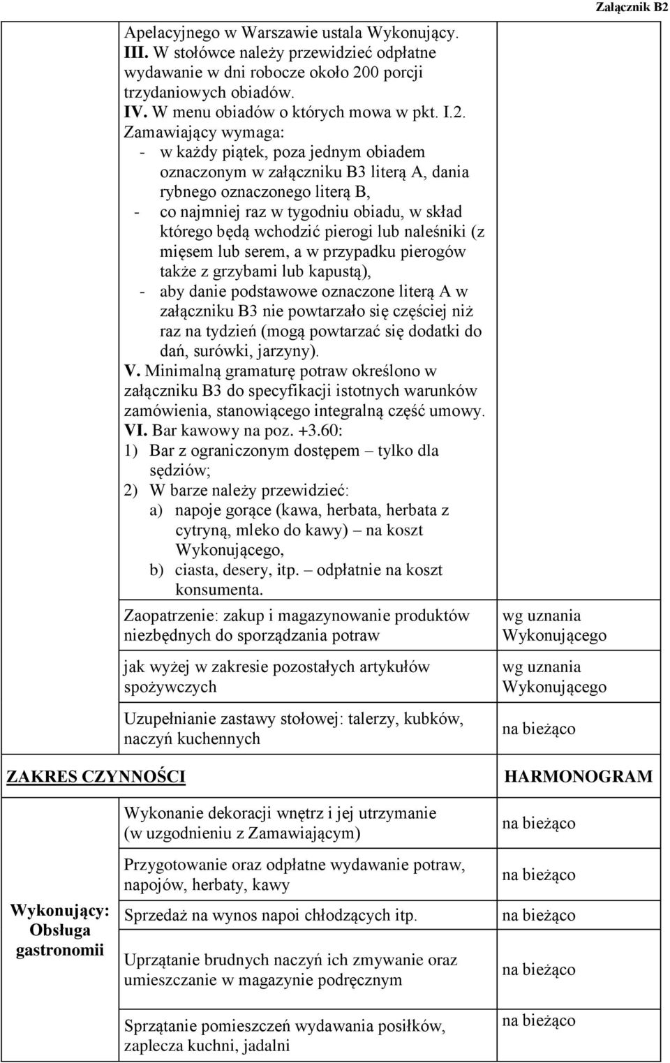 Zamawiający wymaga: - w każdy piątek, poza jednym obiadem oznaczonym w załączniku B3 literą A, dania rybnego oznaczonego literą B, - co najmniej raz w tygodniu obiadu, w skład którego będą wchodzić