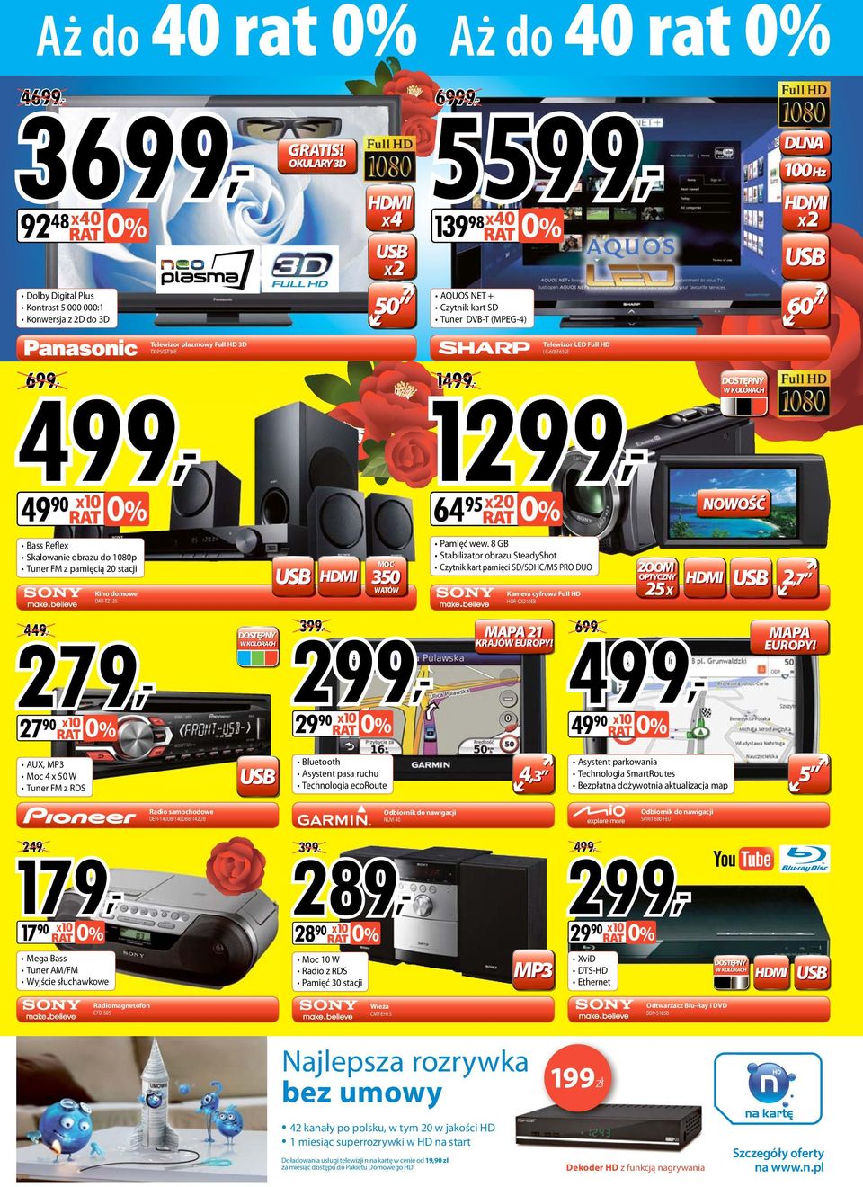 LC-60LE635E 6, 14, 4, 12, 40 x10 Bass Reflex Skalowanie obrazu do 1080p Tuner FM z pamięcią 20 stacji 350 Pamięć wew.