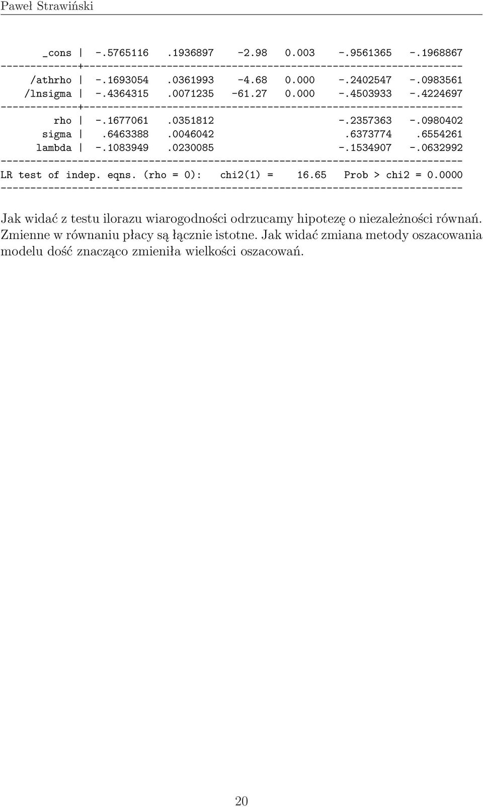 0632992 LR test of indep. eqns. (rho = 0): chi2(1) = 16.65 Prob > chi2 = 0.