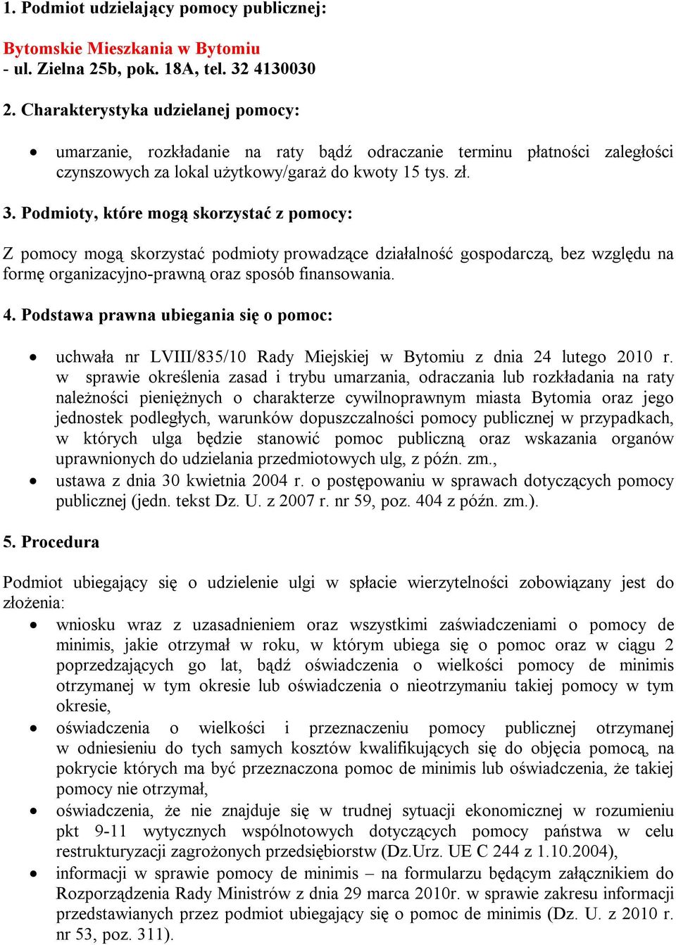 uchwała nr LVIII/835/10 Rady Miejskiej w Bytomiu z dnia 24 lutego 2010 r.
