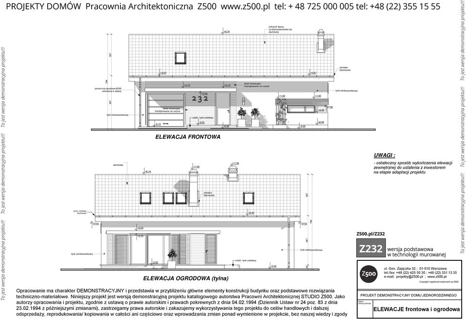 DEMONSTRCYJNY i przedstawia w przybliżeniu główne elementy konstrukcji budynku oraz podstawowe rozwiązania techniczno-materiałowe.