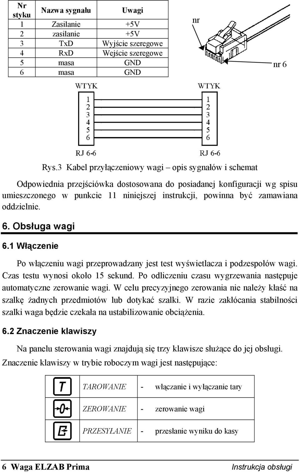 oddzielnie. 6. Obsługa wagi 6.1 Włączenie Po włączeniu wagi przeprowadzany jest test wyświetlacza i podzespołów wagi. Czas testu wynosi około 15 sekund.