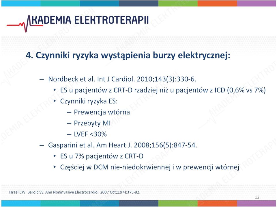 Przebyty MI LVEF <30% Gasparini et al. Am Heart J. 2008;156(5):847-54.