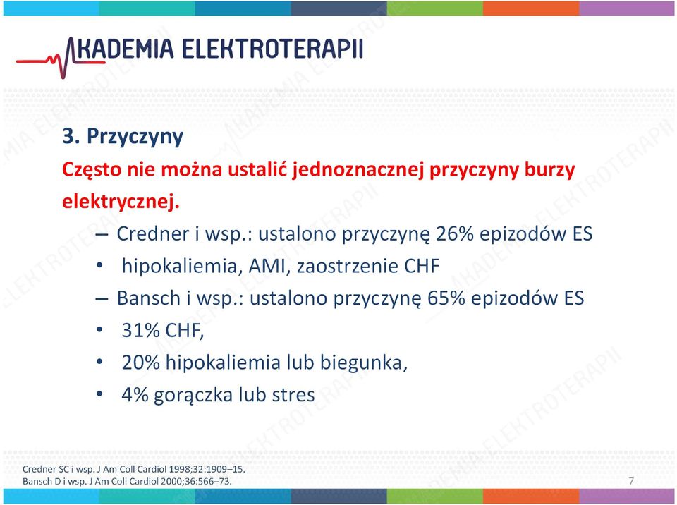 : ustalono przyczynę 65% epizodów ES 31% CHF, 20% hipokaliemia lub biegunka, 4% gorączka lub