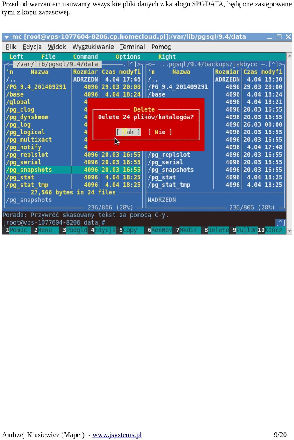 katalogu $PGDATA, będą one
