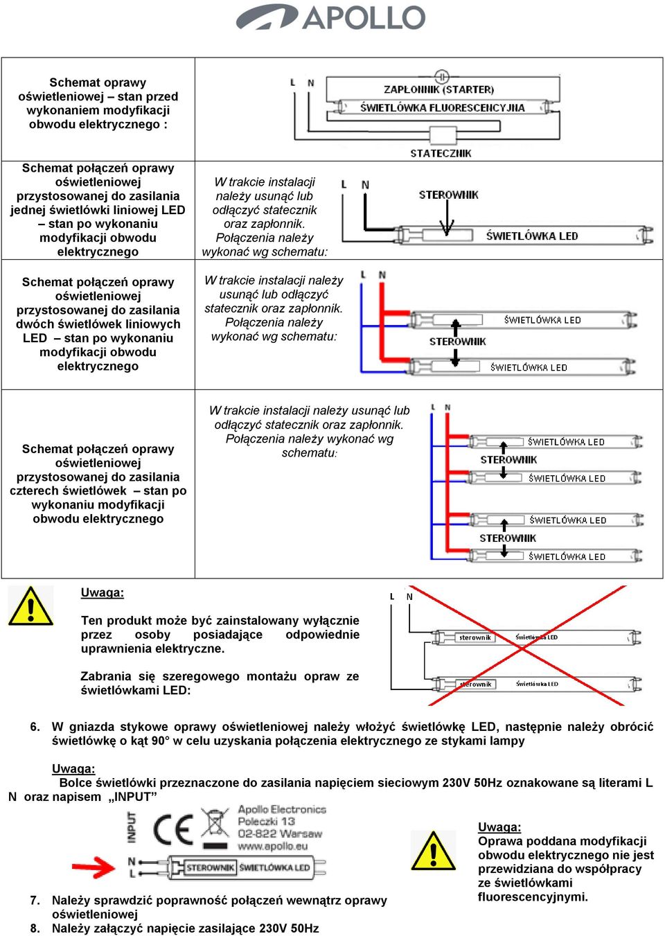 statecznik oraz zapłonnik. Połączenia należy wykonać wg schematu: W trakcie instalacji należy usunąć lub odłączyć statecznik oraz zapłonnik.