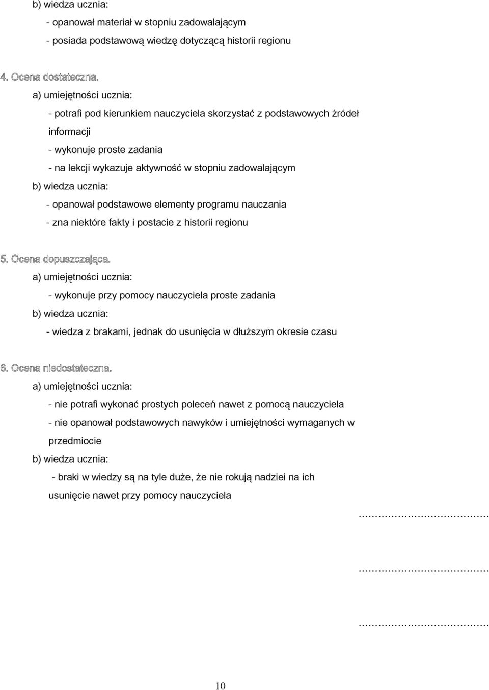 programu nauczania - zna niektóre fakty i postacie z historii regionu 5. Ocena dopuszczająca.