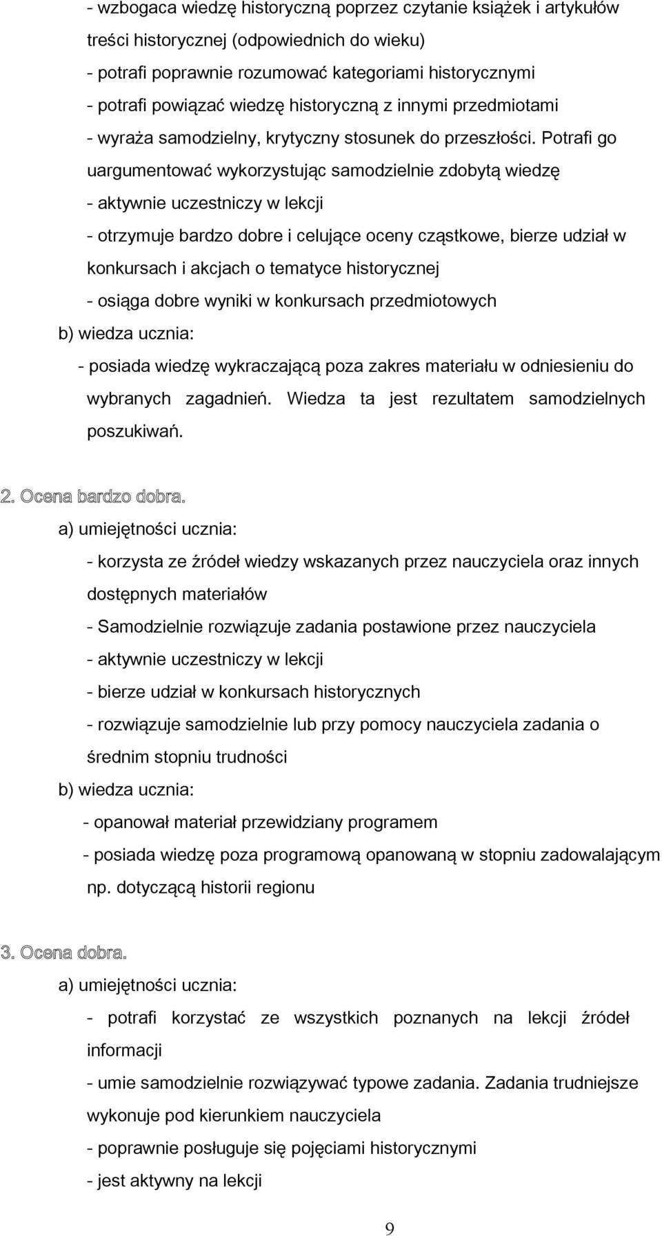 Potrafi go uargumentować wykorzystując samodzielnie zdobytą wiedzę - aktywnie uczestniczy w lekcji - otrzymuje bardzo dobre i celujące oceny cząstkowe, bierze udział w konkursach i akcjach o tematyce