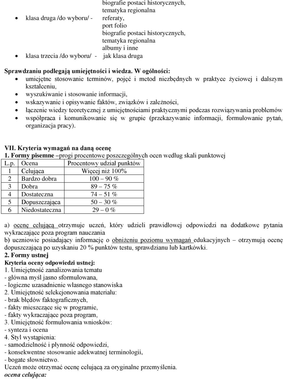 W ogólności: umiejętne stosowanie terminów, pojęć i metod niezbędnych w praktyce życiowej i dalszym kształceniu, wyszukiwanie i stosowanie informacji, wskazywanie i opisywanie faktów, związków i