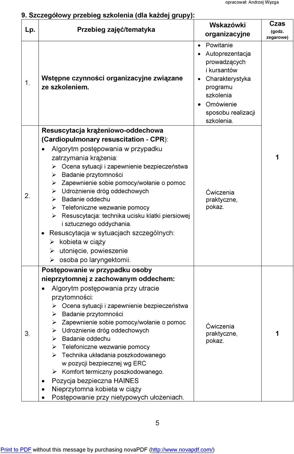 Zapewnienie sobie pomocy/wołanie o pomoc Udrożnienie dróg oddechowych Badanie oddechu Telefoniczne wezwanie pomocy Resuscytacja: technika ucisku klatki piersiowej i sztucznego oddychania.