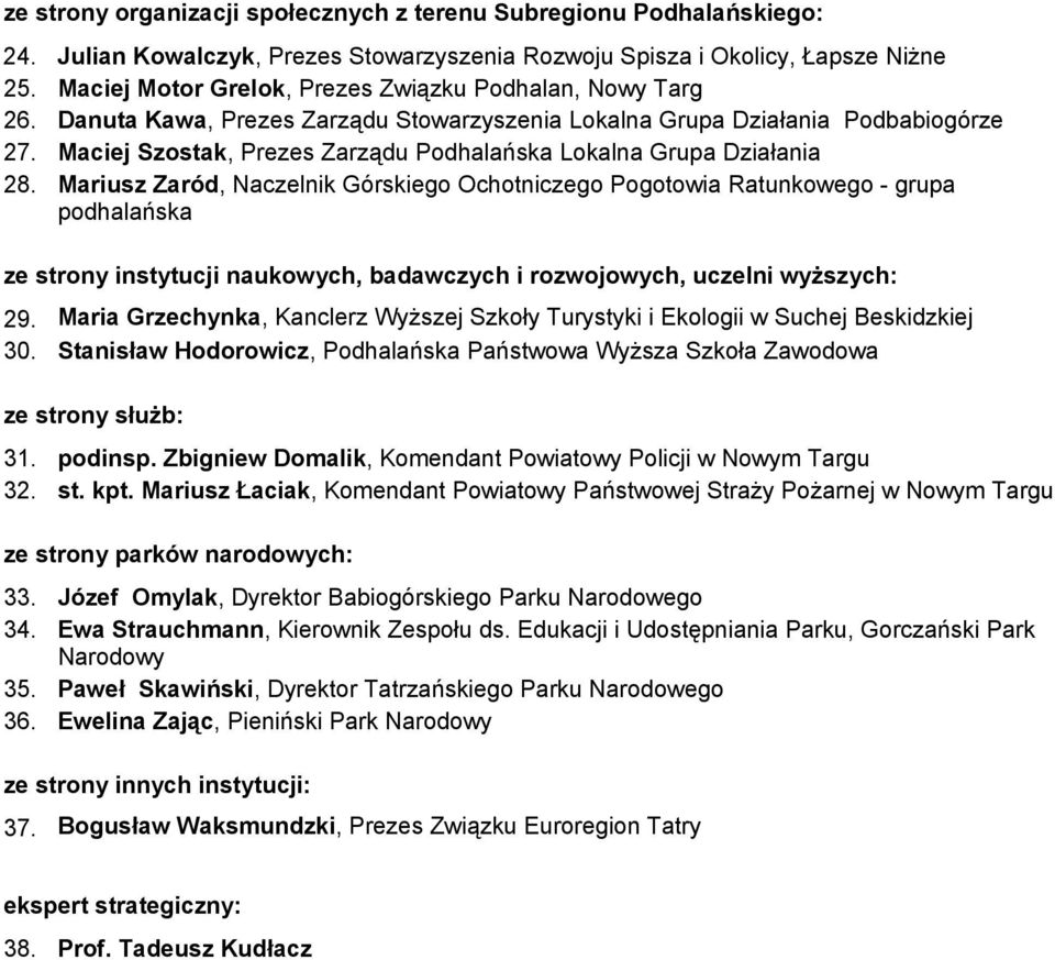 Maciej Szostak, Prezes Zarządu Podhalańska Lokalna Grupa Działania 28.