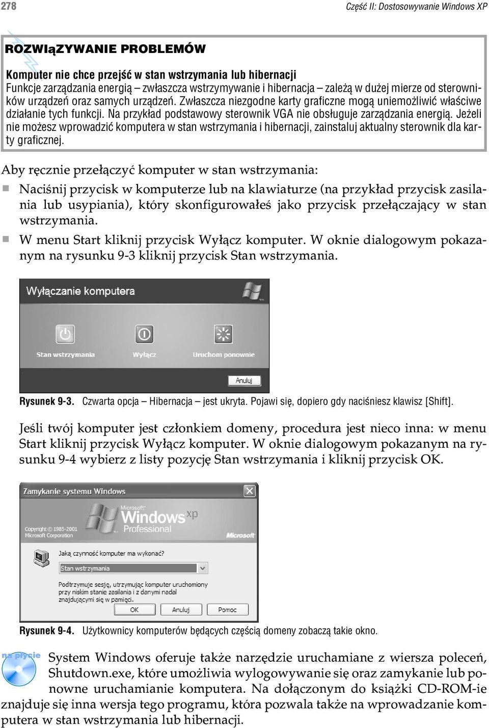 Na przyk³ad podstawowy sterownik VGA nie obs³uguje zarz¹dzania energi¹. Je eli nie mo esz wprowadziæ komputera w stan wstrzymania i hibernacji, zainstaluj aktualny sterownik dla karty graficznej.