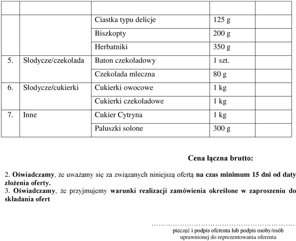 Oświadczamy, że uważamy się za związanych niniejszą ofertą na czas minimum 15 dni od daty złożenia oferty. 3.