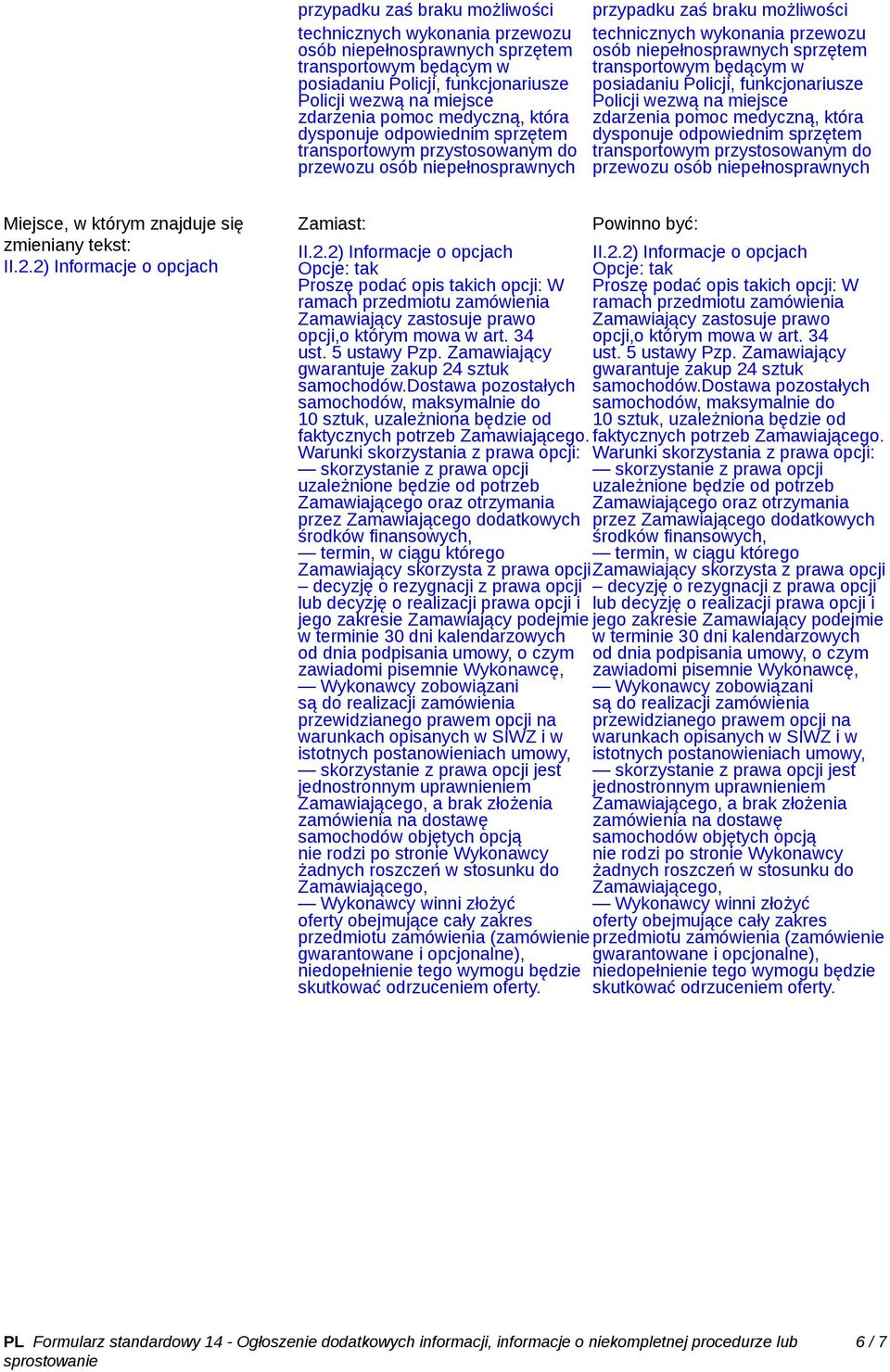 osób niepełnosprawnych Miejsce, w którym znajduje się zmieniany tekst: II.2.2) Informacje o opcjach Zamiast: II.2.2) Informacje o opcjach Opcje: tak Proszę podać opis takich opcji: W ramach przedmiotu zamówienia opcji,o którym mowa w art.
