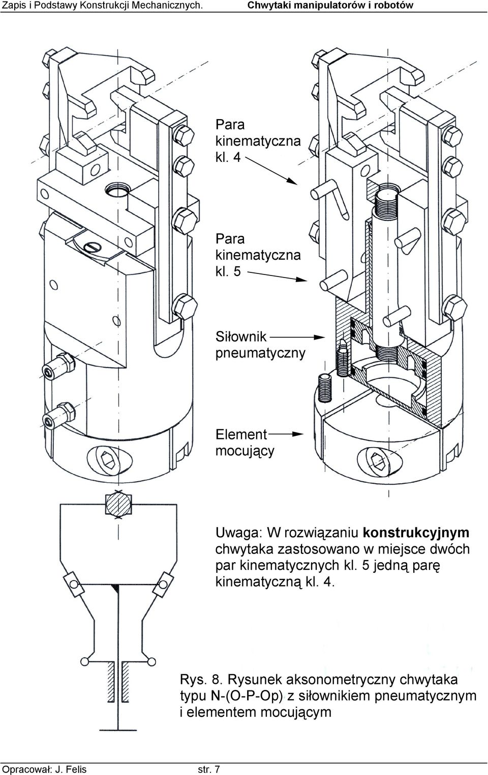 zastosowano w miejsce dwóch par kinematycznych kl. 5 jedną parę kinematyczną kl. 4. Rys.