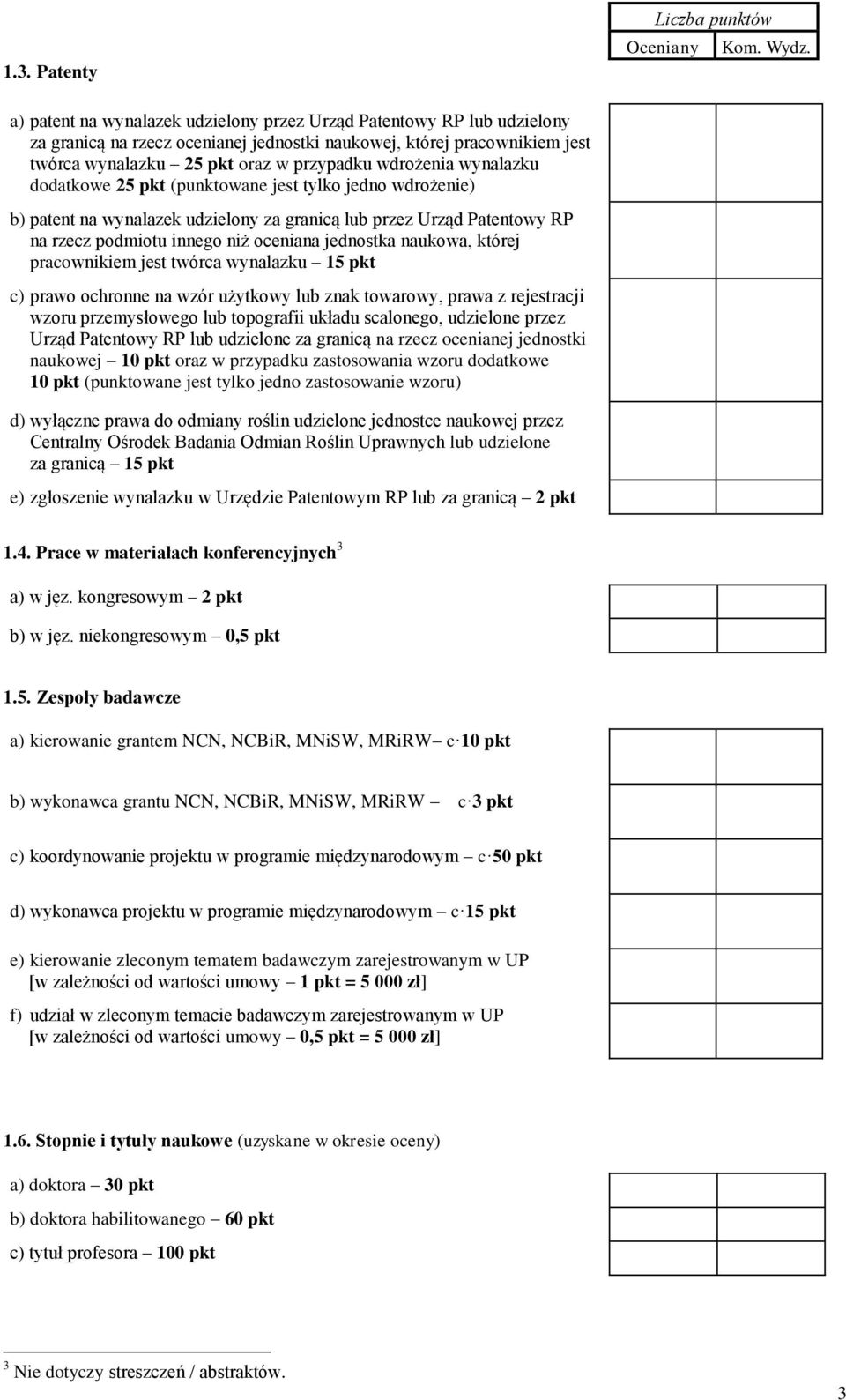 wynalazku dodatkowe 25 pkt (punktowane jest tylko jedno wdrożenie) b) patent na wynalazek udzielony za granicą lub przez Urząd Patentowy RP na rzecz podmiotu innego niż oceniana jednostka naukowa,