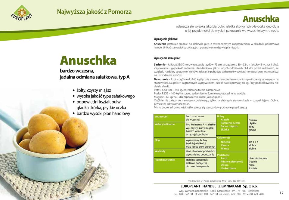 Anuschka preferuje średnie do dobrych gleb z równomiernym zaopatrzeniem w składniki pokarmowe i wodę. Unikać stanowisk sprzyjających powstawaniu rdzawej plamistości.