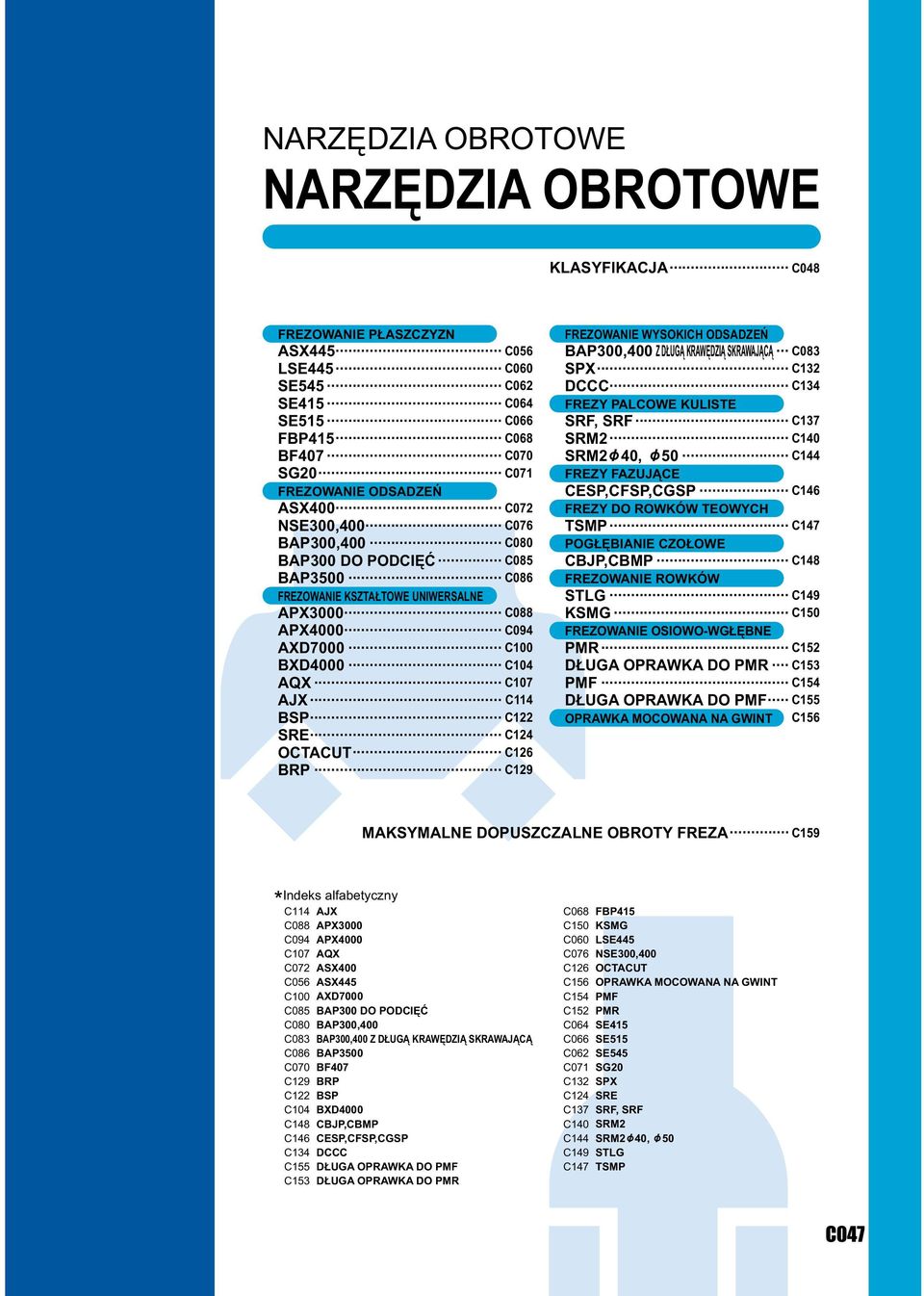 .. C FRZOWANI WYSOICH ODSADZŃ BA00,00 Z DŁUGĄ RAWĘDZIĄ SRAWAJĄCĄ... C08 SX... C DCCC... C FRZY ALCOW ULIST SRF, SRF... C SR... C0 SR&0, &... C FRZY FAZUJĄC CS,CFS,CGS... FRZY DO ROWÓW TOWYCH TS.