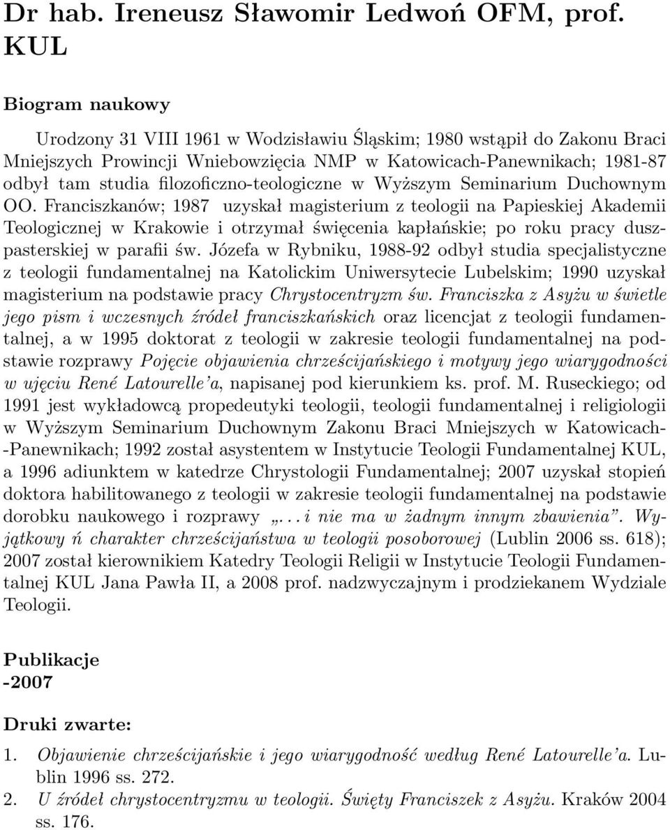 filozoficzno-teologiczne w Wyższym Seminarium Duchownym OO.