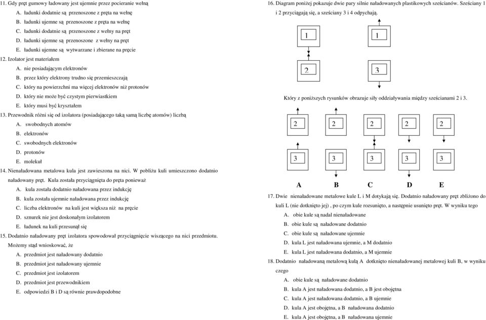 nie posiadającym elektronów B. przez który elektrony trudno się przemieszczają C. który na powierzchni ma więcej elektronów niŝ protonów D. który nie moŝe być czystym pierwiastkiem E.