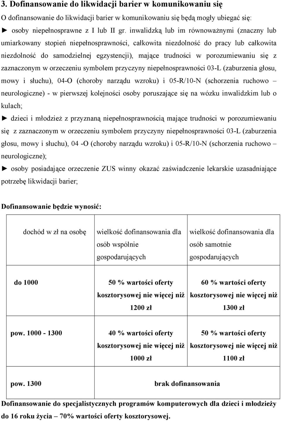 neurologiczne) - w pierwszej kolejności osoby poruszające się na wózku inwalidzkim lub o kulach; dzieci i młodzież z przyznaną niepełnosprawnością mające trudności w porozumiewaniu się z zaznaczonym