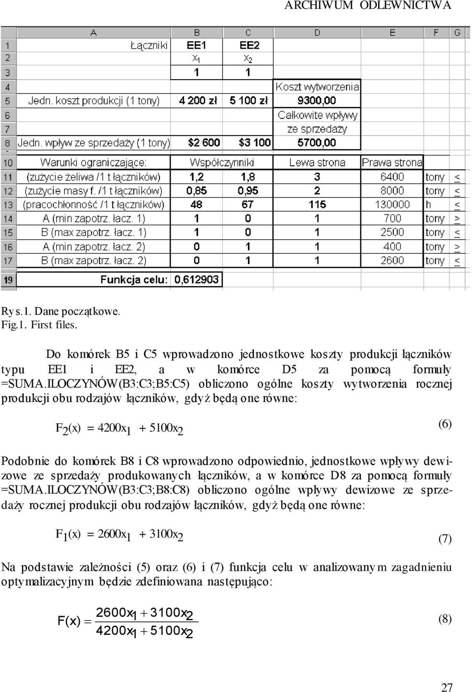 odpowiednio, ednostkowe wpływy dewizowe ze sprzedaży produkowanych łączników, a w komórce D8 za pomocą formuły =SUMA.