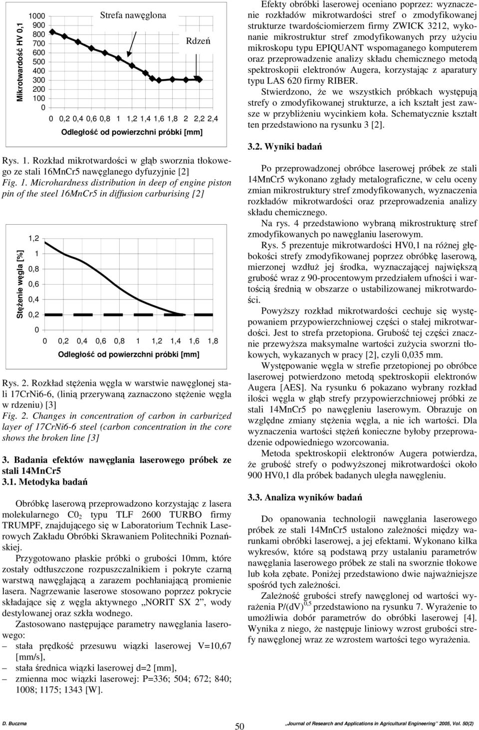 Odległość od powierzchni próbki [mm] Rys. 2. Rozkład stęŝenia węgla w warstwie nawęglonej stali 17CrNi6-6, (linią przerywaną zaznaczono stęŝenie węgla w rdzeniu) [3] Fig. 2. Changes in concentration of carbon in carburized layer of 17CrNi6-6 steel (carbon concentration in the core shows the broken line [3] 3.