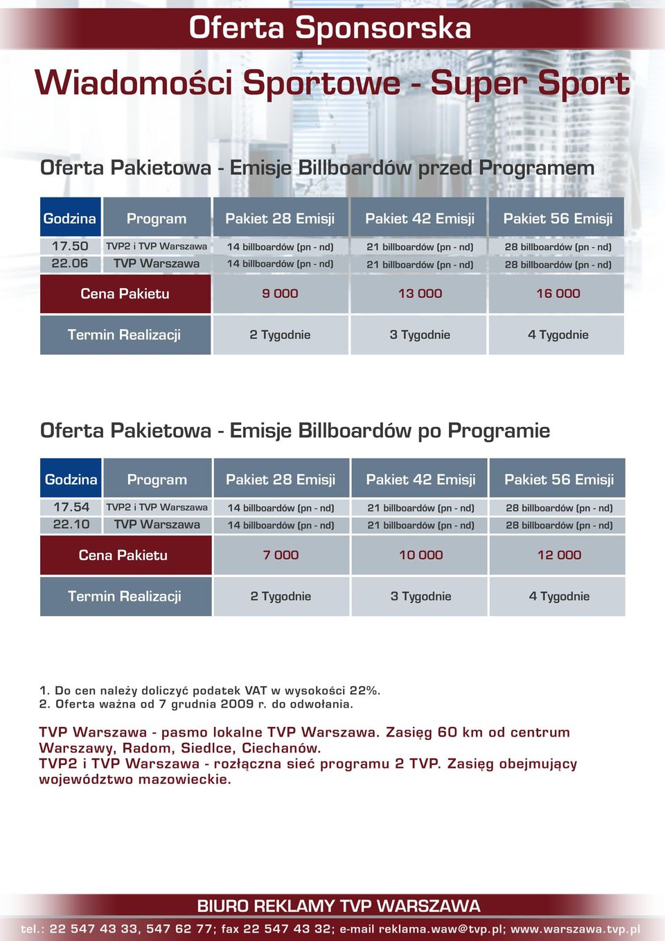 Pakiet 42 Emisji Pakiet 56 Emisji 1.54 TVP2 i 22.10 Pakietu 000 10 000 12 000 2 Tygodnie 3 Tygodnie 4 Tygodnie 2.
