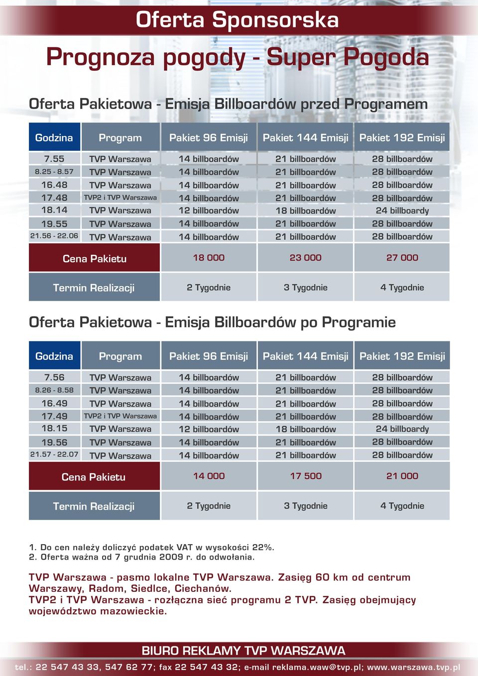 Pakietowa Emisja Billboardów po ie.56 8.26 8.58 16.49 1.49 18.15 19.56.5 22.