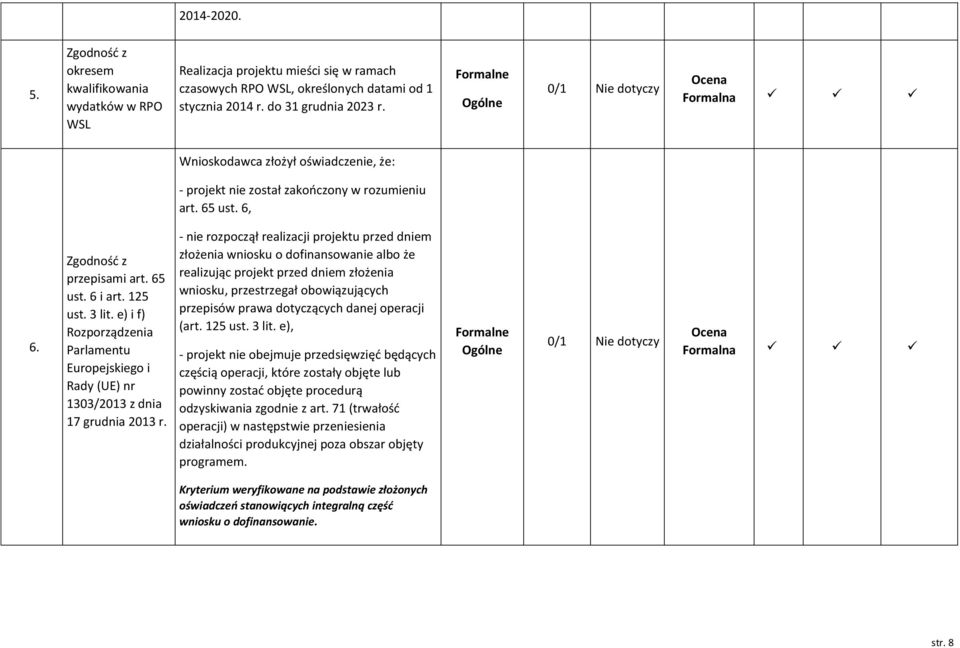 e) i f) Rozporządzenia Parlamentu Europejskiego i Rady (UE) nr 1303/2013 z dnia 17 grudnia 2013 r.