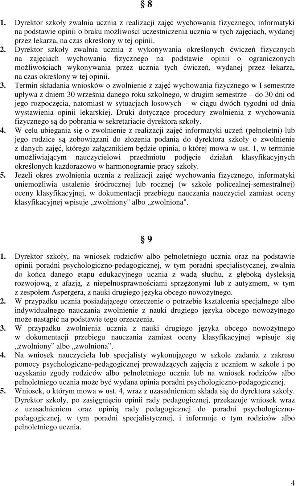 Dyrektor szkoły zwalnia ucznia z wykonywania określonych ćwiczeń fizycznych na zajęciach wychowania fizycznego na podstawie opinii o ograniczonych możliwościach wykonywania przez ucznia tych ćwiczeń,