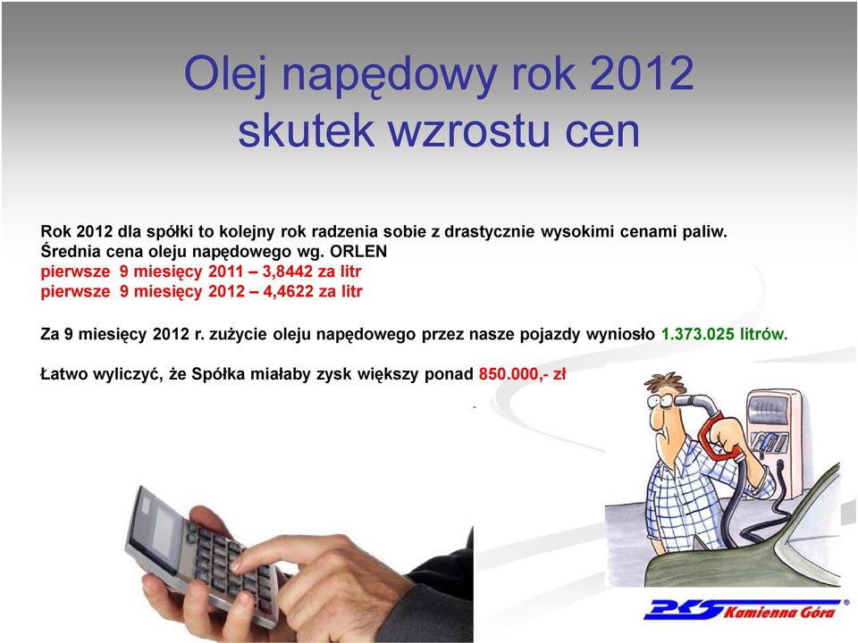 ORLEN pierwsze 9 miesięcy 2011 3,8442 za litr pierwsze 9 miesięcy 2012 4,4622 za litr Za 9 miesięcy