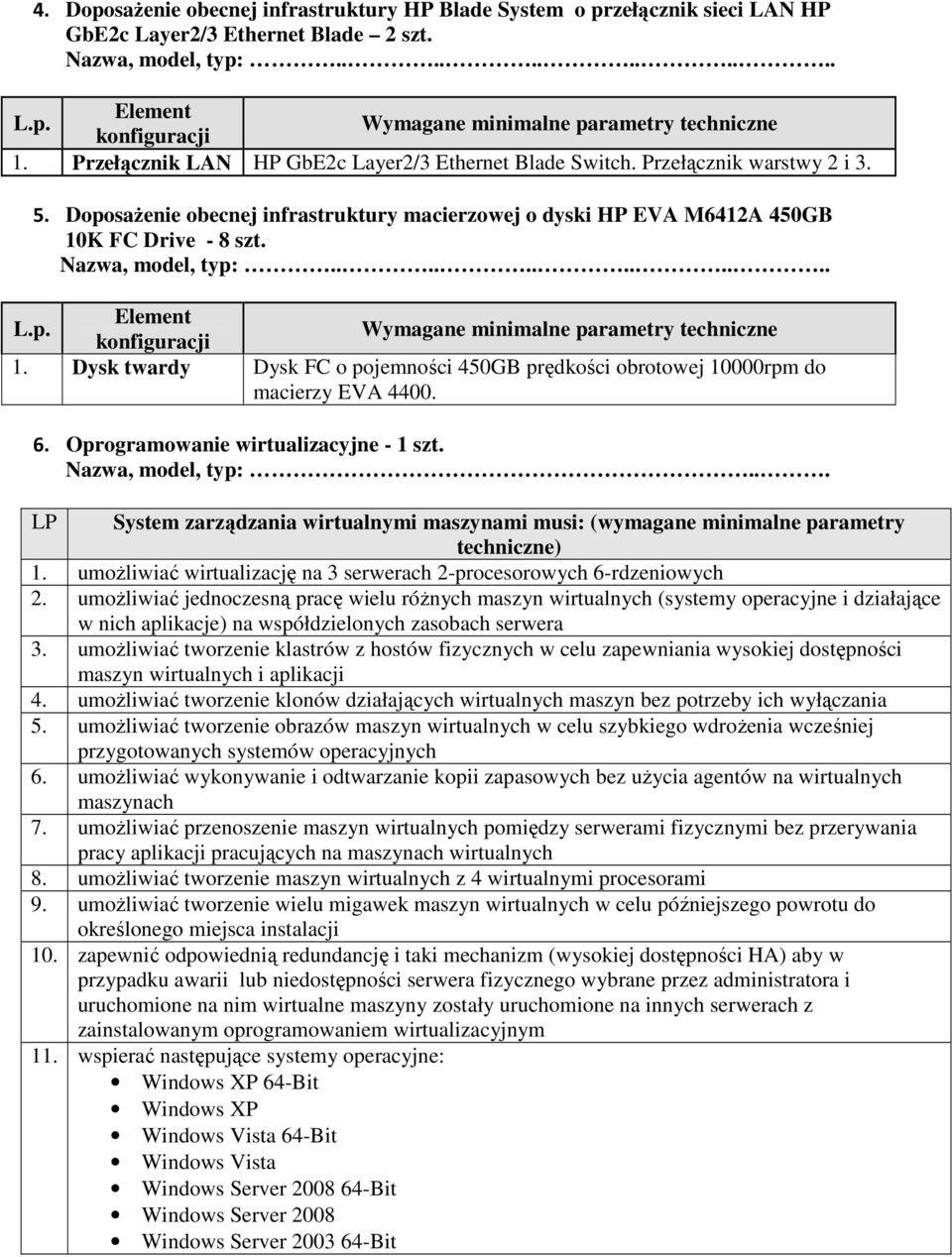 Oprogramowanie wirtualizacyjne - 1 Nazwa, model, typ:... LP System zarządzania wirtualnymi maszynami musi: (wymagane minimalne parametry techniczne) 1.