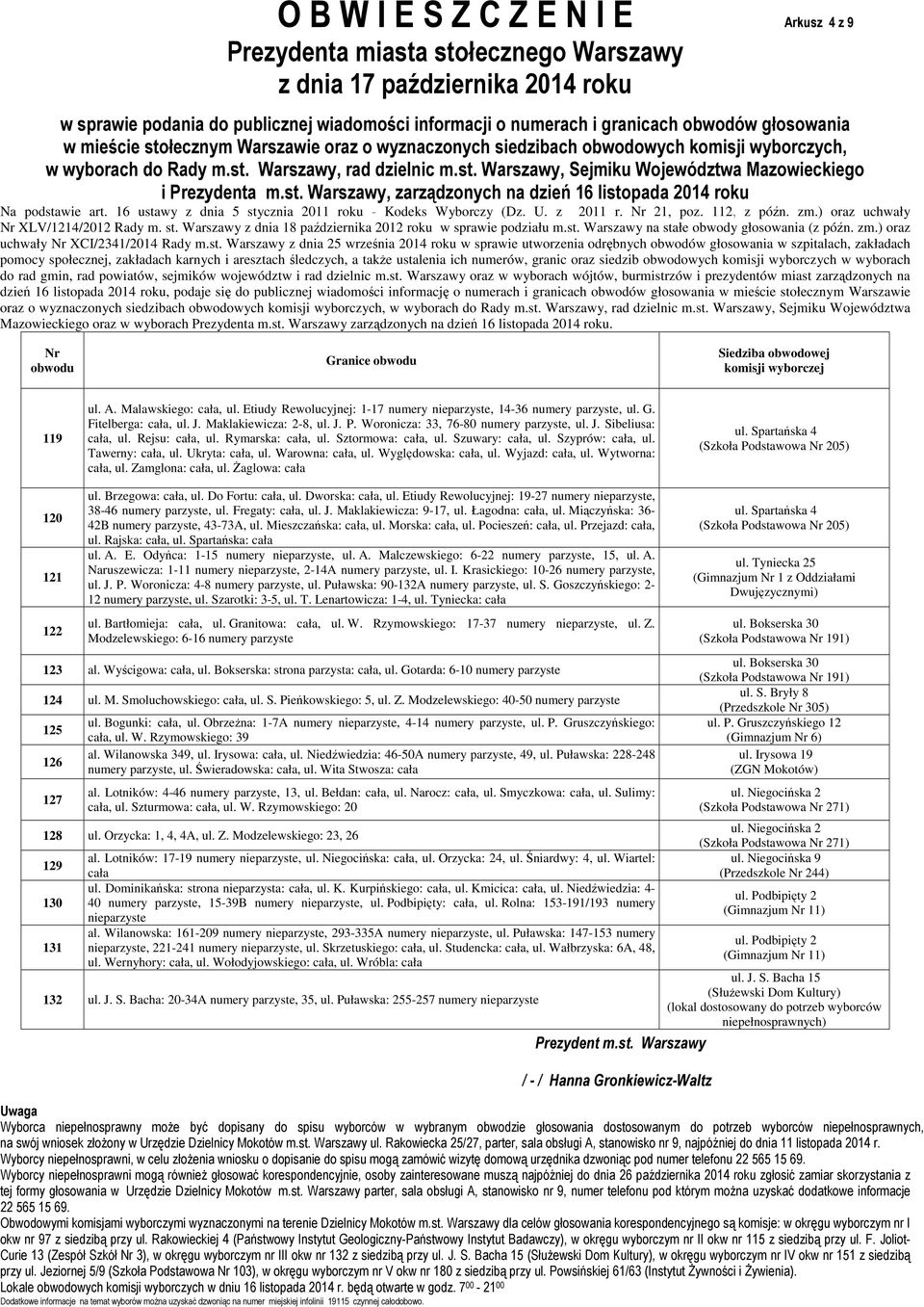 A. Malawskiego: cała, ul. Etiudy Rewolucyjnej: 1-17 numery nieparzyste, 14-36 numery parzyste, ul. G. Fitelberga: cała, ul. J. Maklakiewicza: 2-8, ul. J. P. Woronicza: 33, 76-80 numery parzyste, ul.