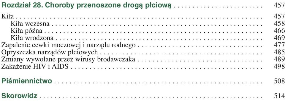 ................................ Opryszczka narządów płciowych........................................... Zmiany wywołane przez wirusy brodawczaka................................. Zakażenie HIV i AIDS.