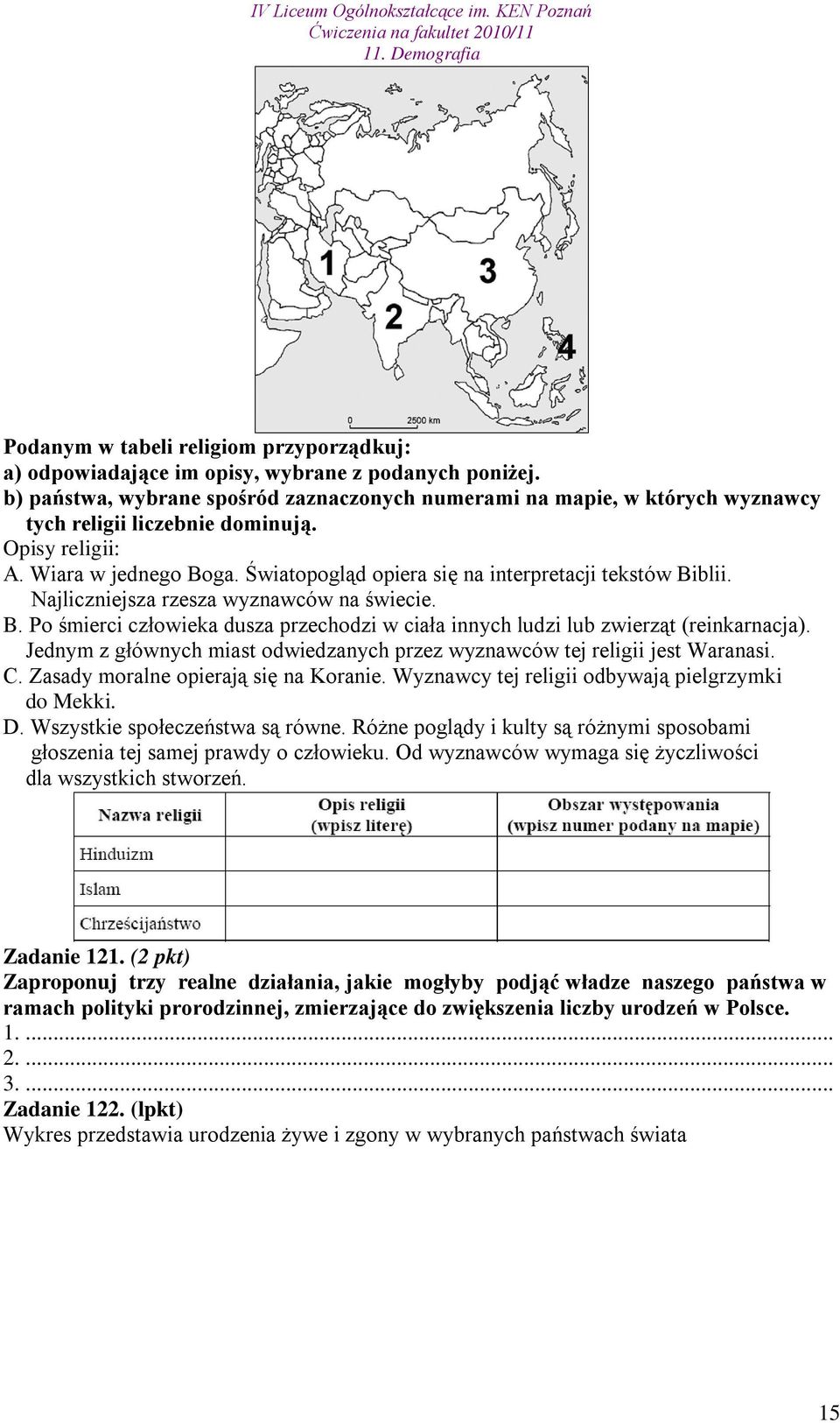 Światopogląd opiera się na interpretacji tekstów Biblii. Najliczniejsza rzesza wyznawców na świecie. B. Po śmierci człowieka dusza przechodzi w ciała innych ludzi lub zwierząt (reinkarnacja).