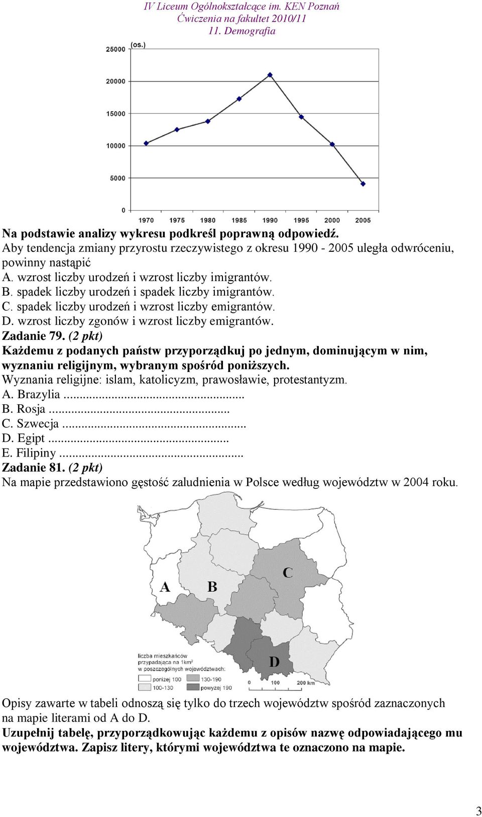 wzrost liczby zgonów i wzrost liczby emigrantów. Zadanie 79. (2 pkt) Każdemu z podanych państw przyporządkuj po jednym, dominującym w nim, wyznaniu religijnym, wybranym spośród poniższych.