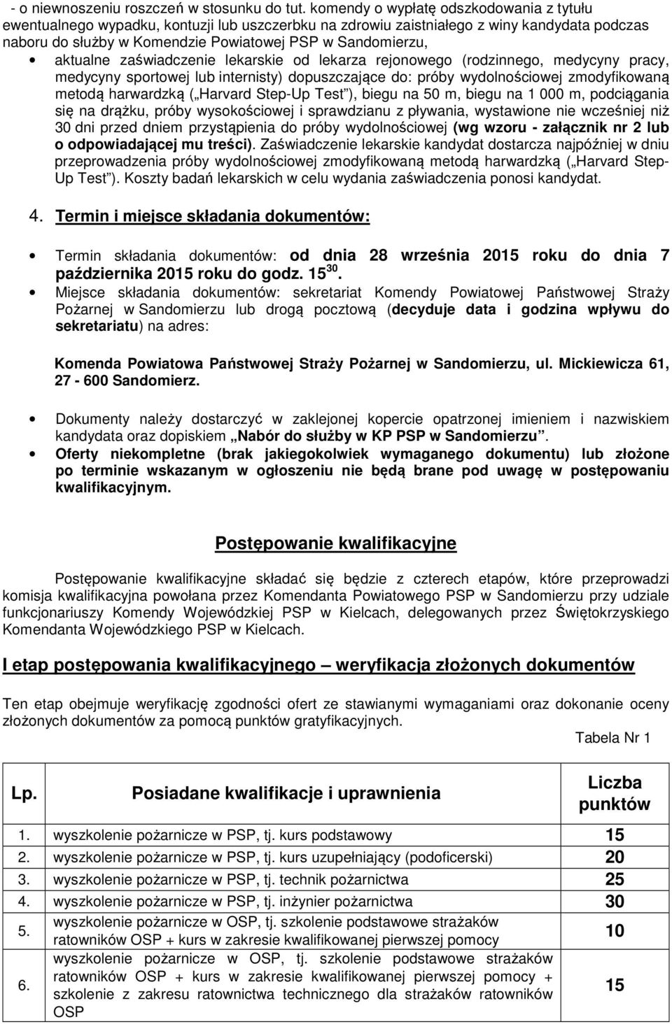aktualne zaświadczenie lekarskie od lekarza rejonowego (rodzinnego, medycyny pracy, medycyny sportowej lub internisty) dopuszczające do: próby wydolnościowej zmodyfikowaną metodą harwardzką ( Harvard