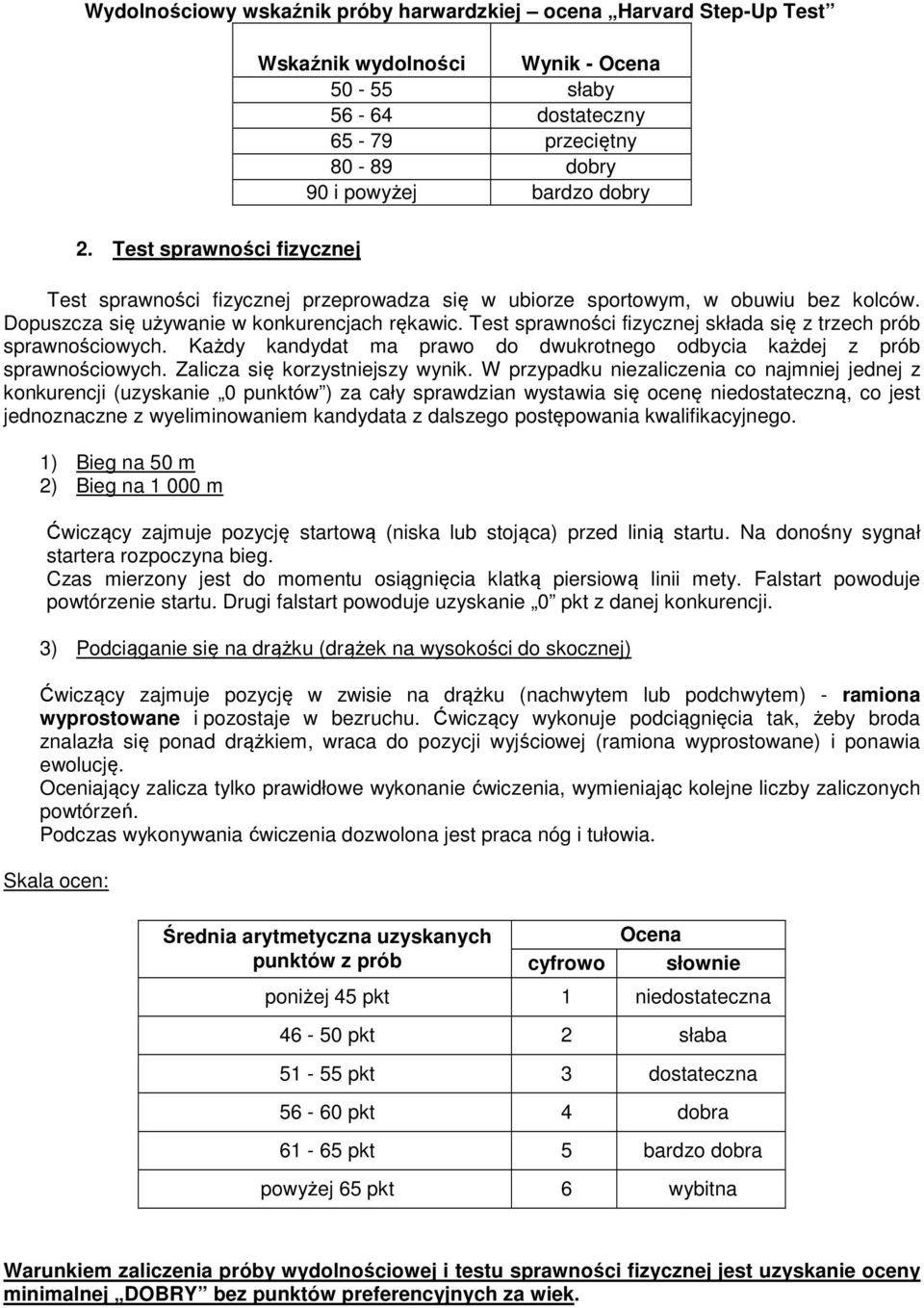 sportowym, w obuwiu bez kolców. Dopuszcza się używanie w konkurencjach rękawic. Test sprawności fizycznej składa się z trzech prób sprawnościowych.