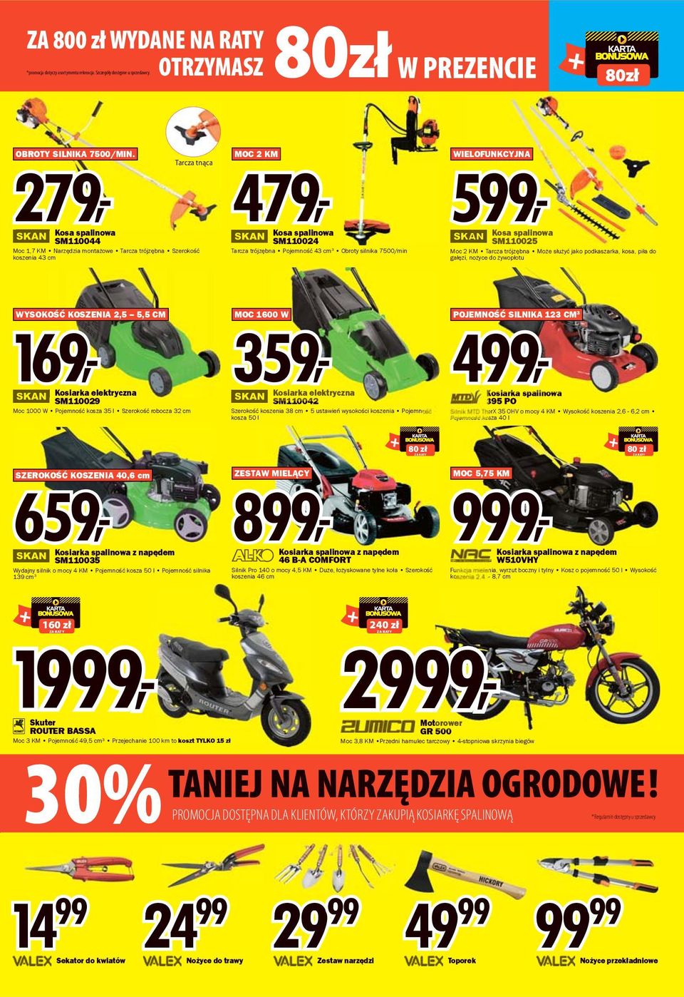 silnika 7500/min WIELOFUNKCYJNA 599, Kosa spalinowa SM110025 Moc 2 KM Tarcza trójzębna Może służyć jako podkaszarka, kosa, piła do gałęzi, nożyce do żywopłotu WYSOKOŚĆ KOSZENIA 2,5 5,5 CM 169,