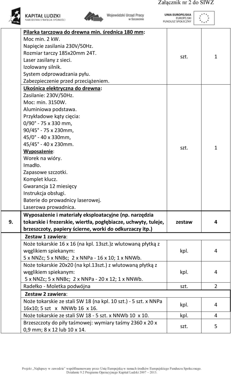 Przykładowe kąty cięcia: 0/90-75 x 330 mm, 90/45-75 x 230mm, 45/0-40 x 330mm, 45/45-40 x 230mm. Wyposażenie: Worek na wióry. Imadło. Zapasowe szczotki. Komplet klucz.