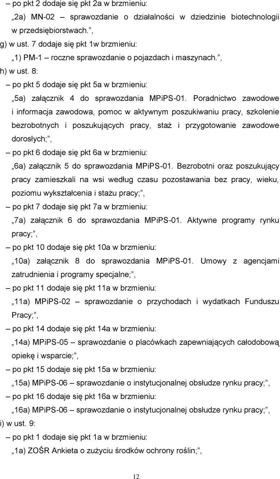 Poradnictwo zawodowe i informacja zawodowa, pomoc w aktywnym poszukiwaniu pracy, szkolenie bezrobotnych i poszukujących pracy, staż i przygotowanie zawodowe dorosłych;, po pkt 6 dodaje się pkt 6a w
