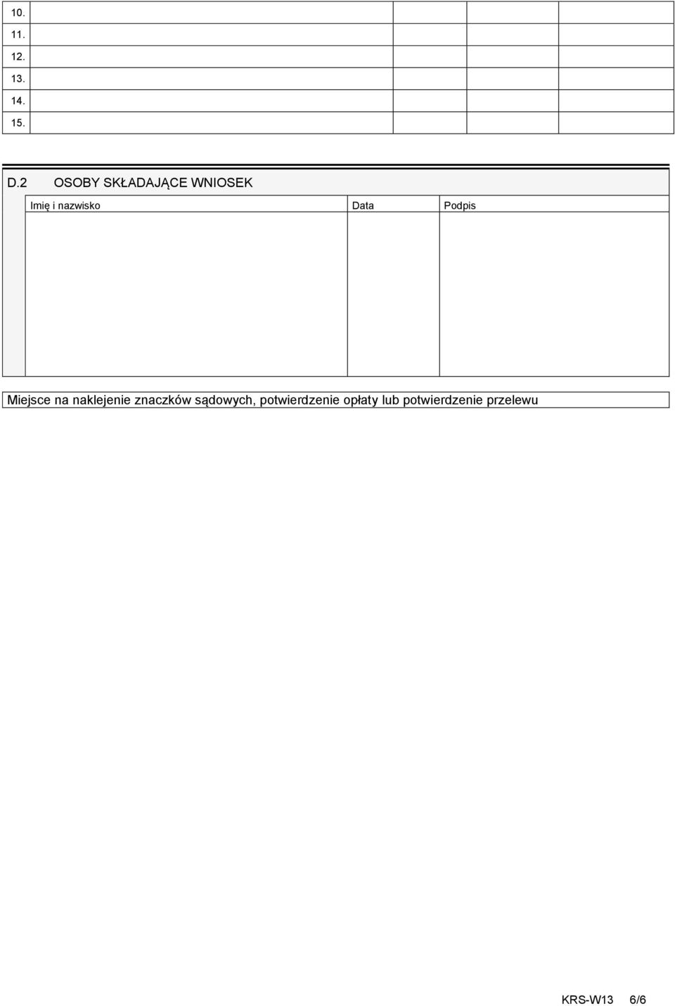 Data Podpis Miejsce na naklejenie znaczków